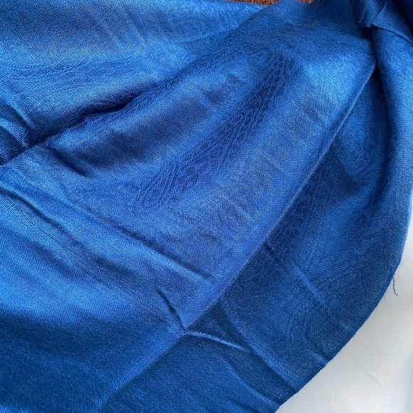 Blue Scarf Paisley Blue Scarf Wrap Shawl  Fringe Ladies Neck Stole 70”x 27” - Picture 10 of 12